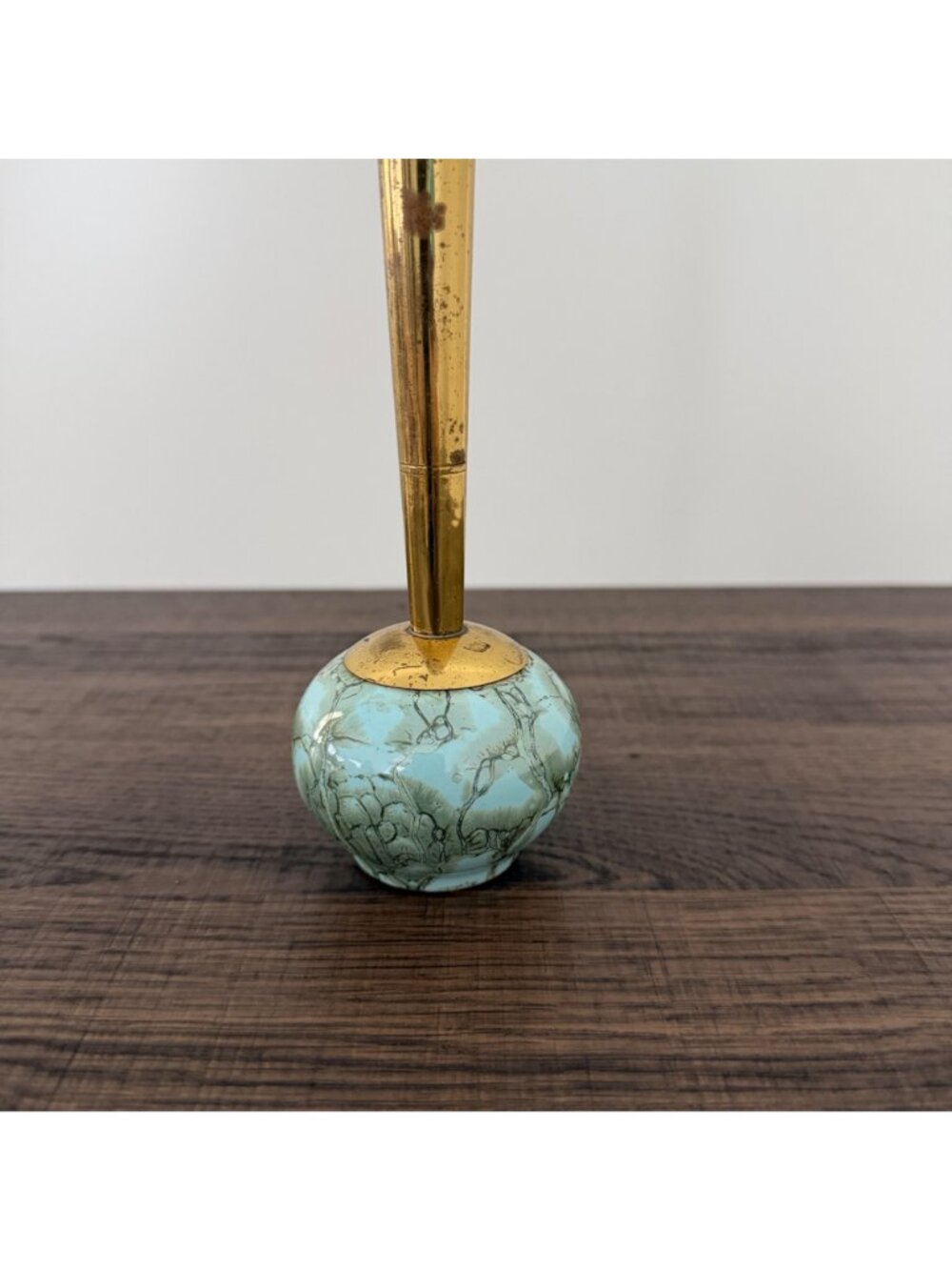 Vintage Delft Hand Painted MCM Brass Marbleized Ceramic Floral Bud Vase Art Deco - Picture 6 of 14